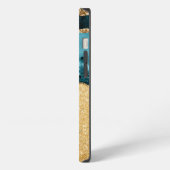 Etui iPhone 13 Agate Bleu turquoise Monogramme Script Pierre Or (Côté gauche)