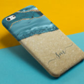 Etui iPhone 13 Agate Bleu turquoise Monogramme Script Pierre Or