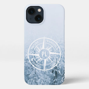 Etui iPhone 13 Aiguille de compas monogramme forêt d'épinette d'h