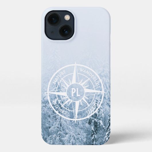 Etui iPhone 13 Aiguille de compas monogramme forêt d'épinette d'h (Verso)