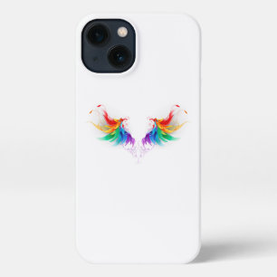 Etui iPhone 13 Ailes fluffy arc-en-ciel
