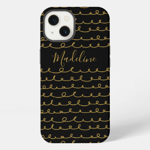 Etui iPhone 13 Ajoutez votre nom Motif gribouillé or