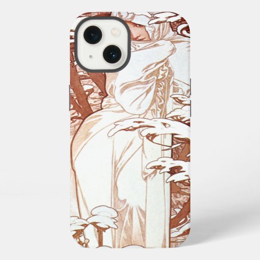 Etui iPhone 13 Alphonse Mucha - Hiver Blanc (Verso)