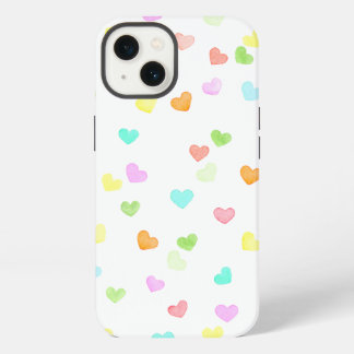 Etui iPhone 13 Amusants coeurs colorés joyeux aquarelle