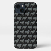 Etui iPhone 13 Anglais Bulldog mignon Chien Grille Silhouette Noi (Verso)
