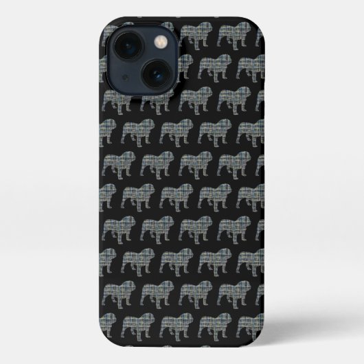 Etui iPhone 13 Anglais Bulldog mignon Chien Grille Silhouette Noi (Verso)