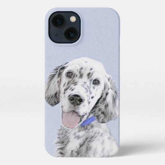 Etui iPhone 13 Anglais Setter Blue Belton Peinture Chien Art (Verso)