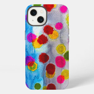Etui iPhone 13 Aquarelle abstraite à pois bleus