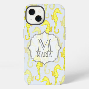 Etui iPhone 13 Aquarelle bleue monogramme personnalisé nautique h