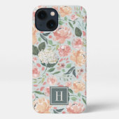 Etui iPhone 13 Aquarelle Motif Floral du milieu de l'été Monogram (Verso)