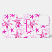 Etui iPhone 13 Aquarelle rose silhouette de l'étoile de mer (Verso Horizontal)
