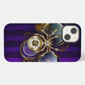 Etui iPhone 13 Araignée Steampunk sur fond violet (Verso Horizontal)