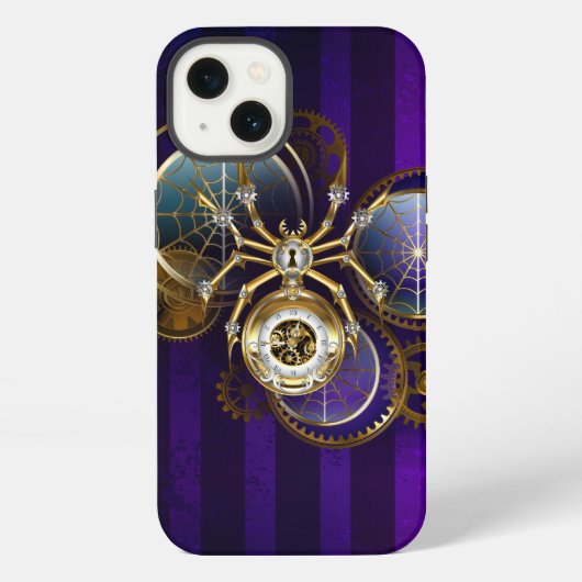 Etui iPhone 13 Araignée Steampunk sur fond violet (Verso)
