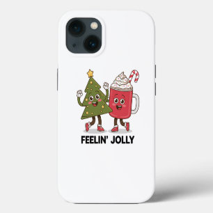 Etui iPhone 13 Arbre de Noël amateur de café hiver se sentant joy