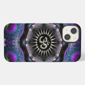 Etui iPhone 13 Argent Aum Hexagone Fantasy Fractales New-Age (Verso Horizontal)