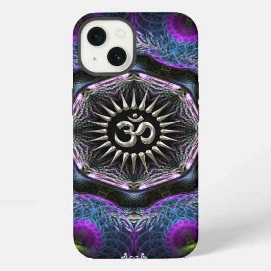 Etui iPhone 13 Argent Aum Hexagone Fantasy Fractales New-Age (Verso)
