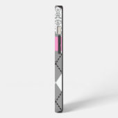 Etui iPhone 13 Argyle and damask pattern pink, grey monogram (Côté gauche)