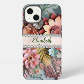 Etui iPhone 13 Arrangement de fleurs 3D sophistiqué et diamants