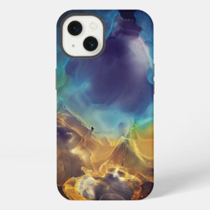 Etui iPhone 13 Art à l'encre d'alcool nébuleuse spatiale bleu jau