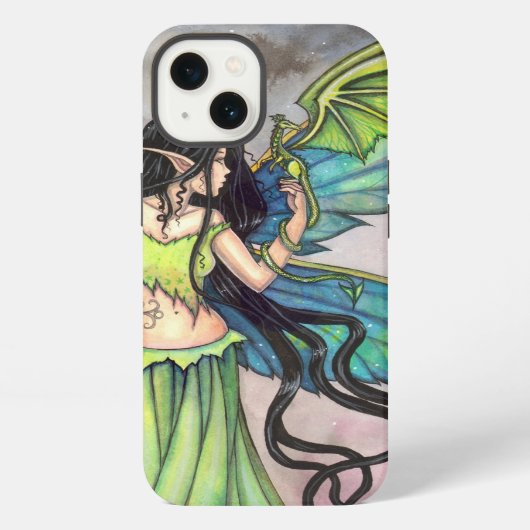 Etui iPhone 13 Art de fantaisie de fées du dragon vert Fées (Verso)