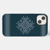 Etui iPhone 13 art de flocon de neige bleu de saison de Noël (Verso Horizontal)