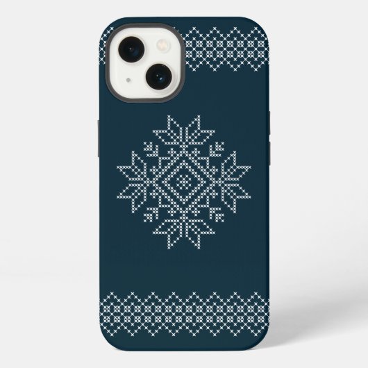 Etui iPhone 13 art de flocon de neige bleu de saison de Noël (Verso)