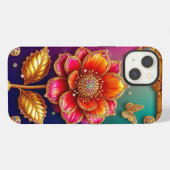 Etui iPhone 13 Art de la fleur dorée complexe (Verso Horizontal)
