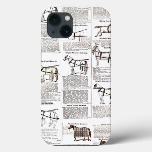 Etui iPhone 13 Art de publicité antique de cheval de journal