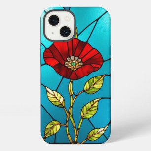 Etui iPhone 13 Art de vitrail fleur rouge vif