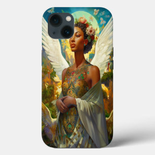 Etui iPhone 13 Art fantastique de déesse ange afro-américaine