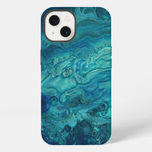 Etui iPhone 13 Art fluide abstrait de coulée acrylique bleu sarce