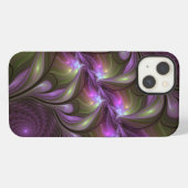 Etui iPhone 13 Art fractal abstrait violet pourpre kaki coloré (Verso Horizontal)