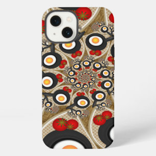 Etui iPhone 13 Art fractal de brunch drôle, tomates, œufs