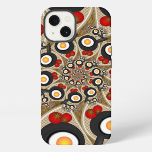 Etui iPhone 13 Art fractal de brunch drôle, tomates, œufs