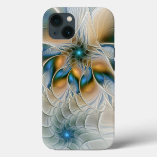 Etui iPhone 13 Art fractal de fantaisie abstraite avec du bleu