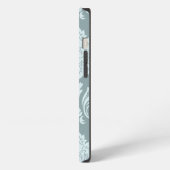 Etui iPhone 13 Art Rococo Damassé I Bleu de Canard + Turquoise (Côté gauche)