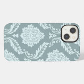 Etui iPhone 13 Art Rococo Damassé I Bleu de Canard + Turquoise (Verso Horizontal)