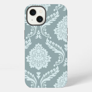 Etui iPhone 13 Art Rococo Damassé I Bleu de Canard + Turquoise