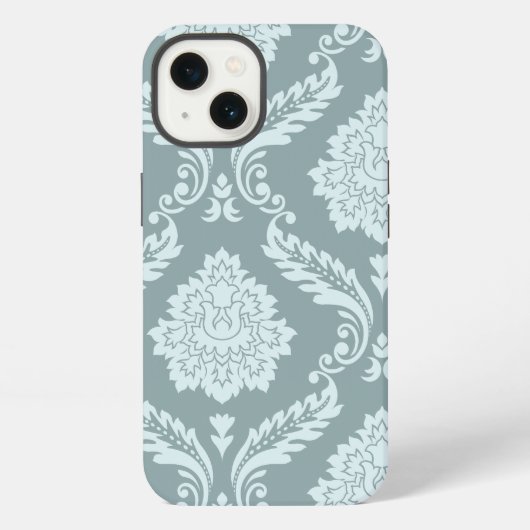 Etui iPhone 13 Art Rococo Damassé I Bleu de Canard + Turquoise (Verso)