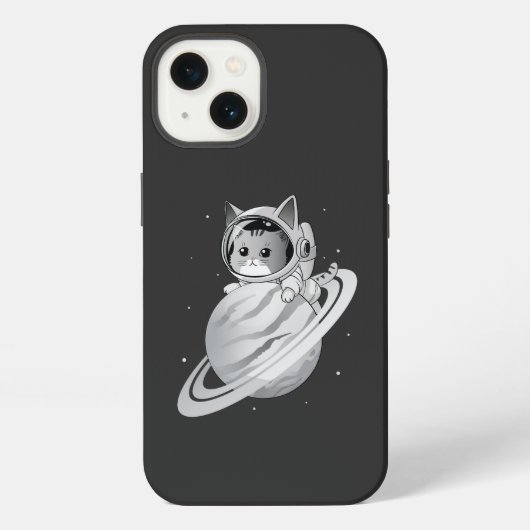Etui iPhone 13 Astronaut de chat spatial avec planète Saturne (Verso)
