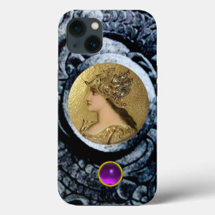 ETUI iPhone 13  ATHENA AVEC GRIFFINES D'IMAGINAIRE ET PIERRE À JEU