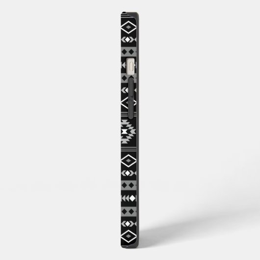 Etui iPhone 13 Aztec blanc gris noir Motifs mélangés Motif (Côté gauche)