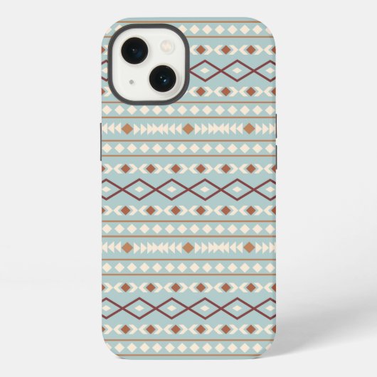 Etui iPhone 13 Aztec Formes Motif Rusts Crème Turquoise-Bleu (Verso)