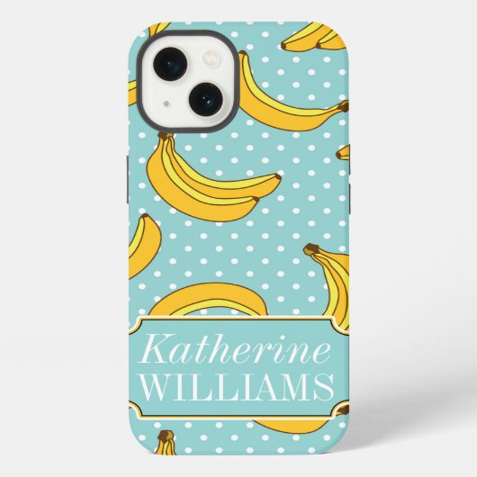 Etui iPhone 13 Bananas Et Points Polka | Ajoutez Votre Nom (Verso)