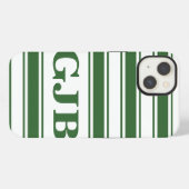 Etui iPhone 13 Bande horizontale verte avec monogramme (Verso Horizontal)