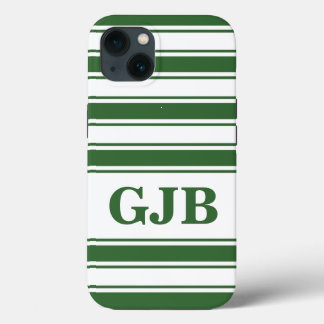 Etui iPhone 13 Bande horizontale verte avec monogramme