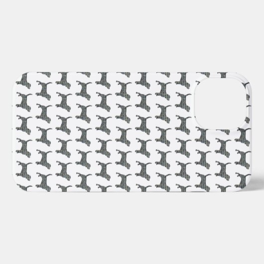 Etui iPhone 13 Beagle Hound Chien Cute Silhouette Grille Blanc (Verso Horizontal)