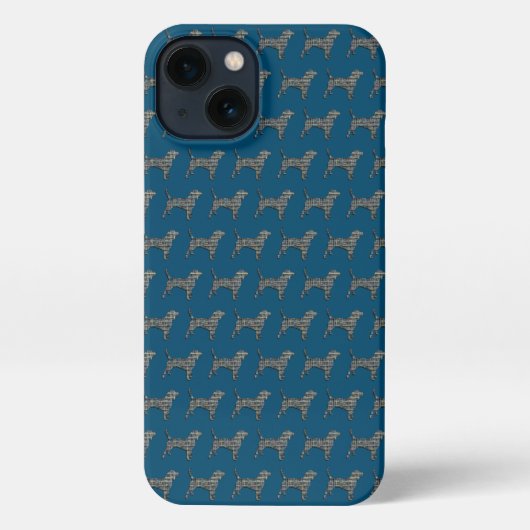 Etui iPhone 13 Beagle Hound Chien Cute Silhouette Grille Bleu (Verso)