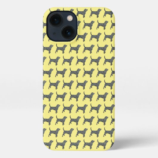 Etui iPhone 13 Beagle Hound Chien mignon Grille Silhouette Jaune (Verso)