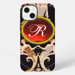 ETUI iPhone 13 BEAUTÉ ART DÉCO MODE RUBIS ROUGE MONOGRAMME